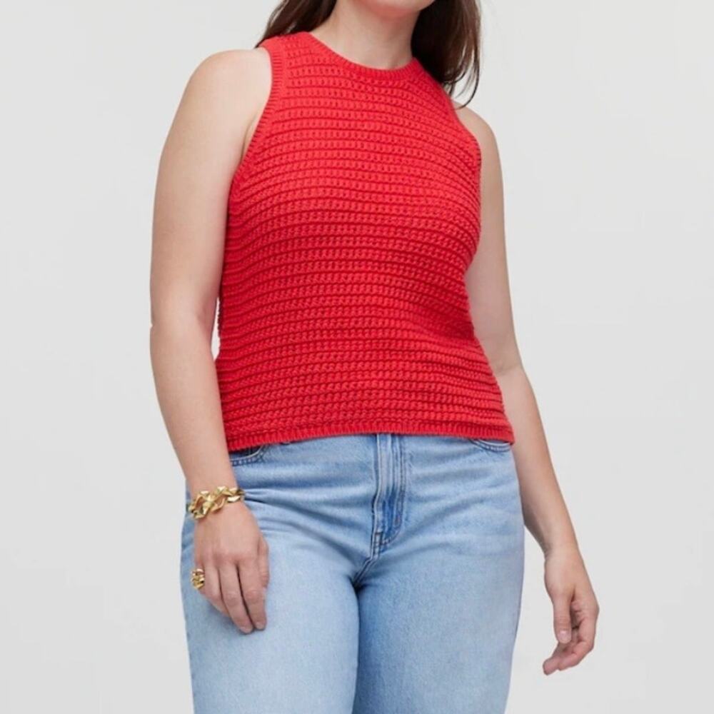 Madewell Striped Crochet Open Knit Sweater Tank Women's Small Red